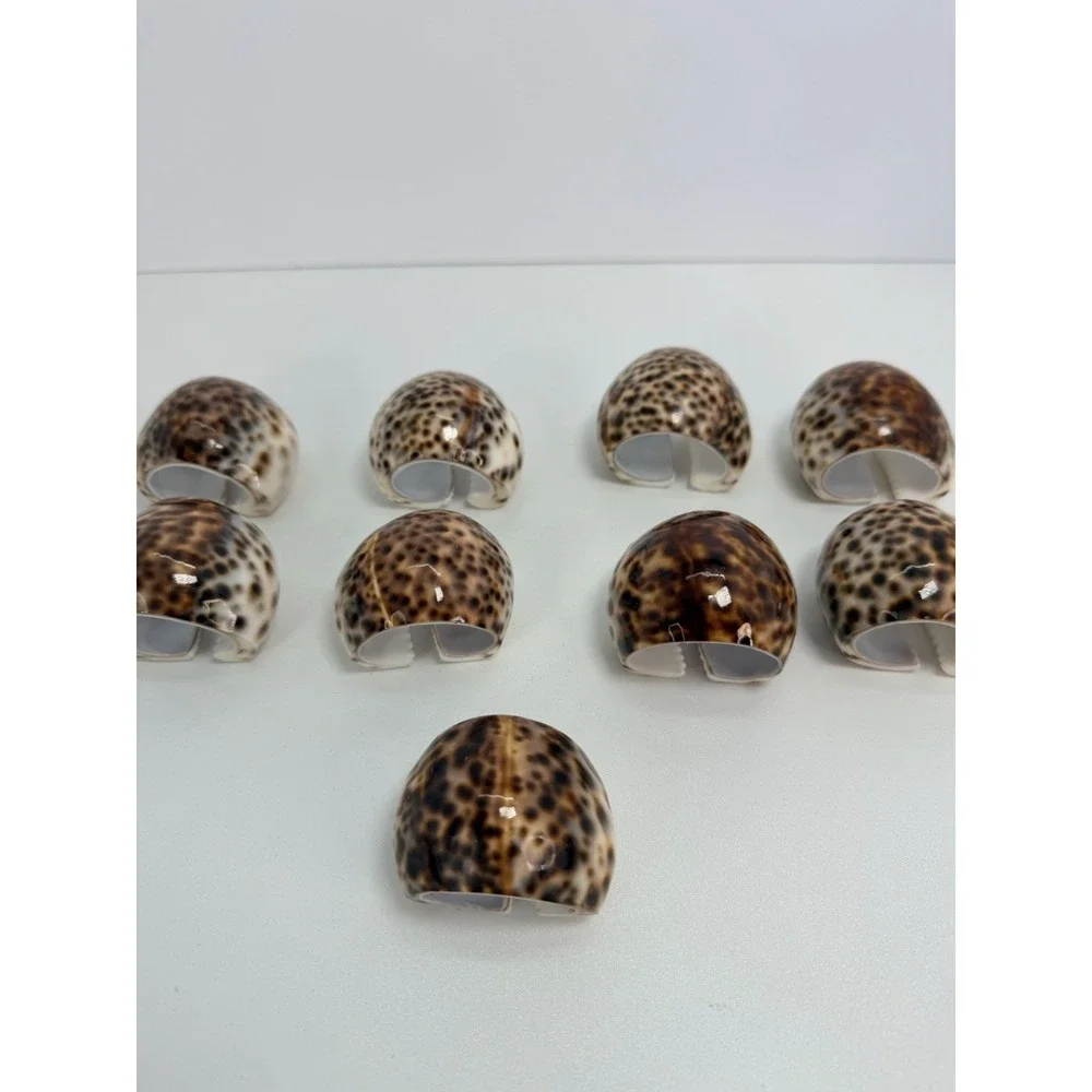 9 Tiger Cowrie Shell Napkin Rings Nautical‎ Beach Vintage House Coastal Decor